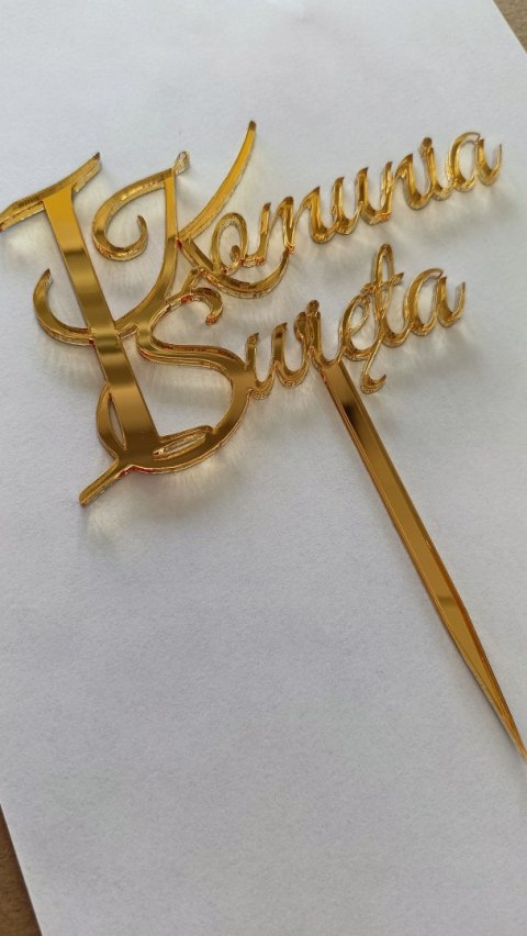 Topper Pierwsza komunia Święta napis plexi, plexa złota