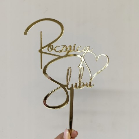 Topper Rocznica Ślubu, dekoracje plexi lustrzana , złoty topper