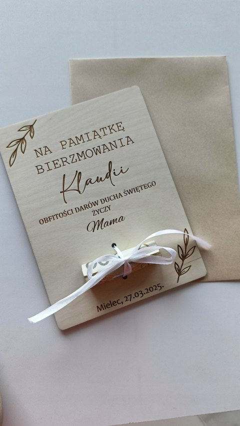 Pamiątka Bierzmowania , drewnianą pamiątka na banknot , bierzmowanie , prez