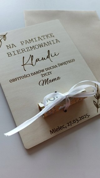 Pamiątka Bierzmowania , drewnianą pamiątka na banknot , bierzmowanie , prez