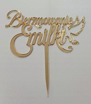 Topper bierzmowanie, sakrament bierzmowania, pleksi lustrzana, złoty topper