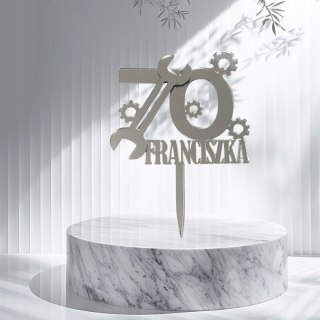 Topper dekoracja tort urodziny cyfra mechanik klucz płaski złoty srebrny