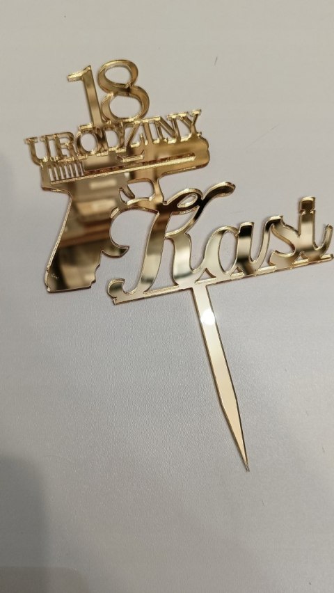 Topper na tort dekoracja plexi lustrzany urodziny pistolet broń