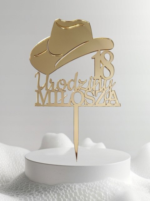 Topper na tort , kapelusz kowbojski, kowboj , dekoracje, pleksa złota