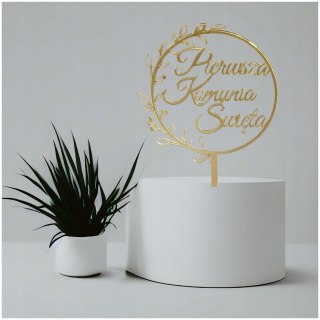 Topper Pierwsza komunia Święta napis komunia w kole kłos liście pleksa