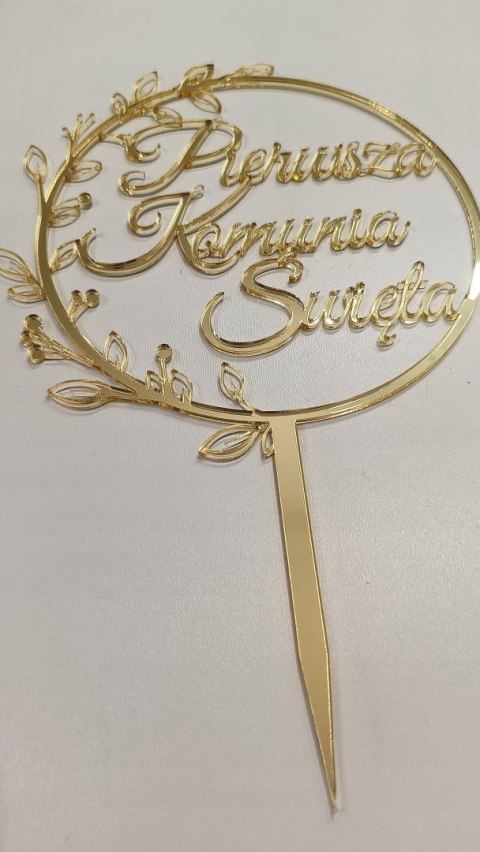 Topper Pierwsza komunia Święta napis komunia w kole kłos liście pleksa