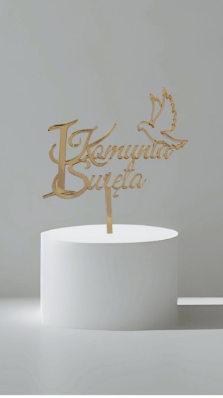 Topper Pierwsza komunia Święta napis plexi , tort , dekoracje pleksa złota
