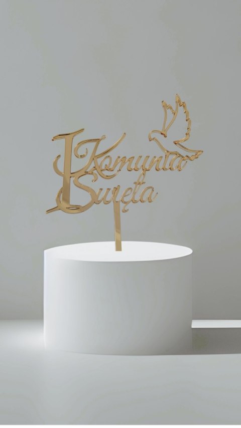 Topper Pierwsza komunia Święta napis plexi , tort , dekoracje pleksa złota