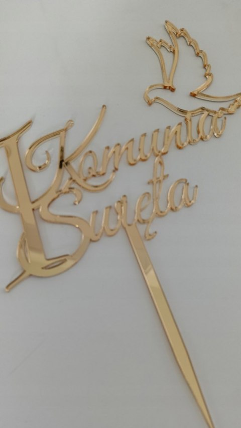 Topper Pierwsza komunia Święta napis plexi , tort , dekoracje pleksa złota