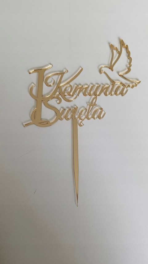 Topper Pierwsza komunia Święta napis plexi , tort , dekoracje pleksa złota