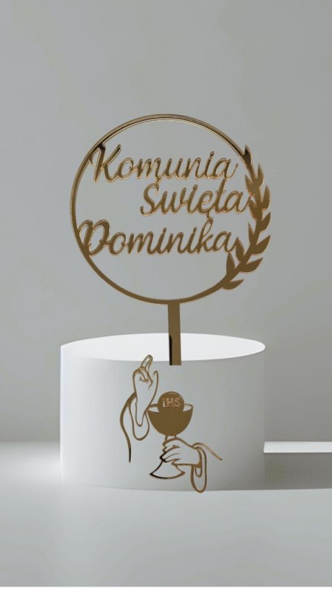 Topper Pierwsza komunia Święta plexi w kole tort na komunię imię złoty