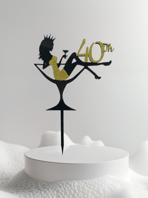 Topper na tort urodzinowy, kobieta, topper na tort, kobieta w kieliszku